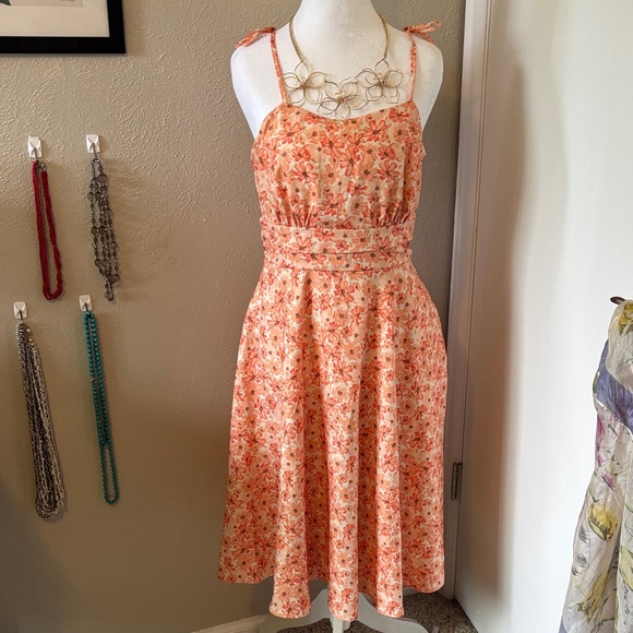 NWT Belle Poque Orange/Peach/Brown Floral Dress - Picture 1 of 7